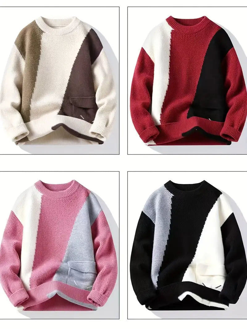 Jakesky™ Color Block Knitted Sweater – Pink & Gray