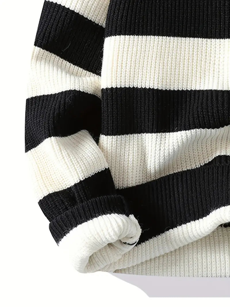 Jakesky™ Classic Striped Knitted Sweater – Black & Cream