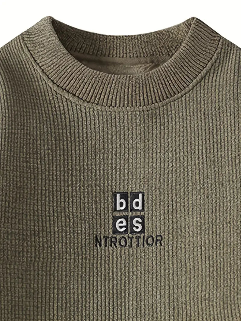 Jakesky™ Minimal Embroidered Knit Sweater – Olive Green