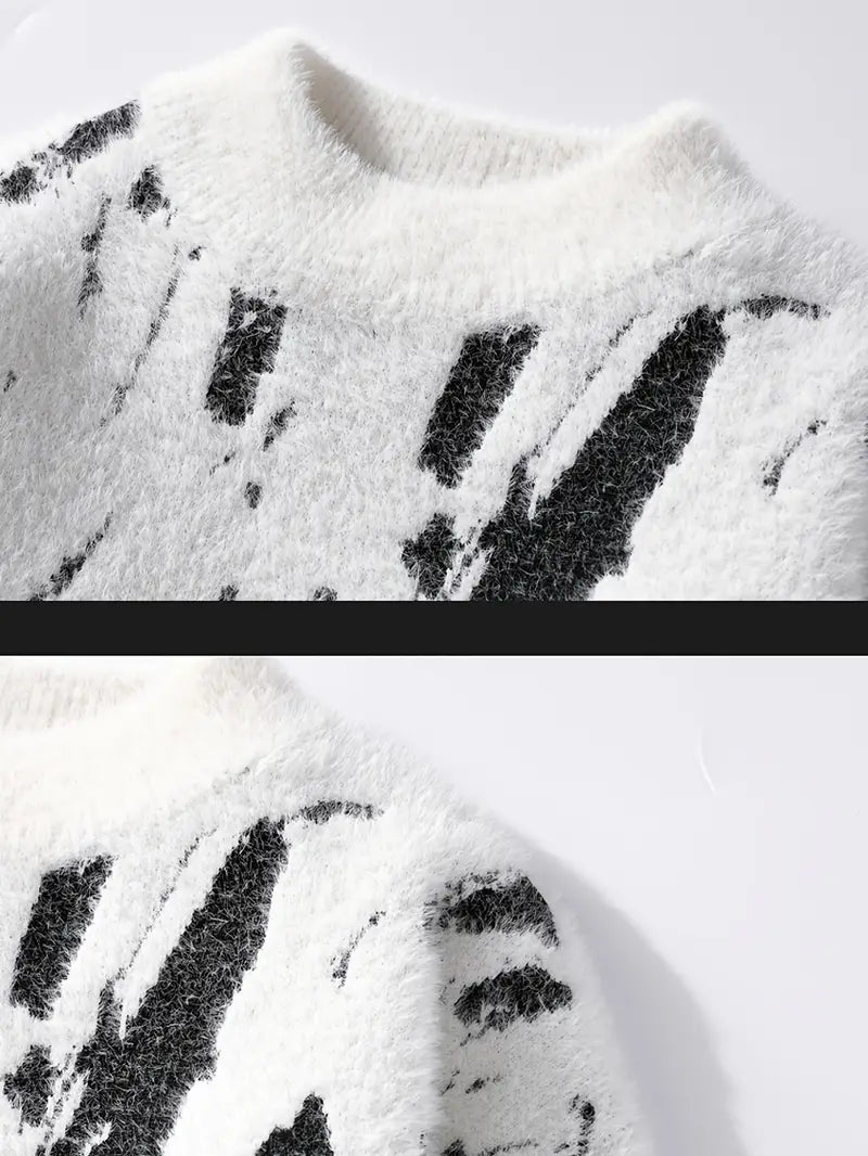 Jakesky™ Abstract Black & White Knitted Sweater