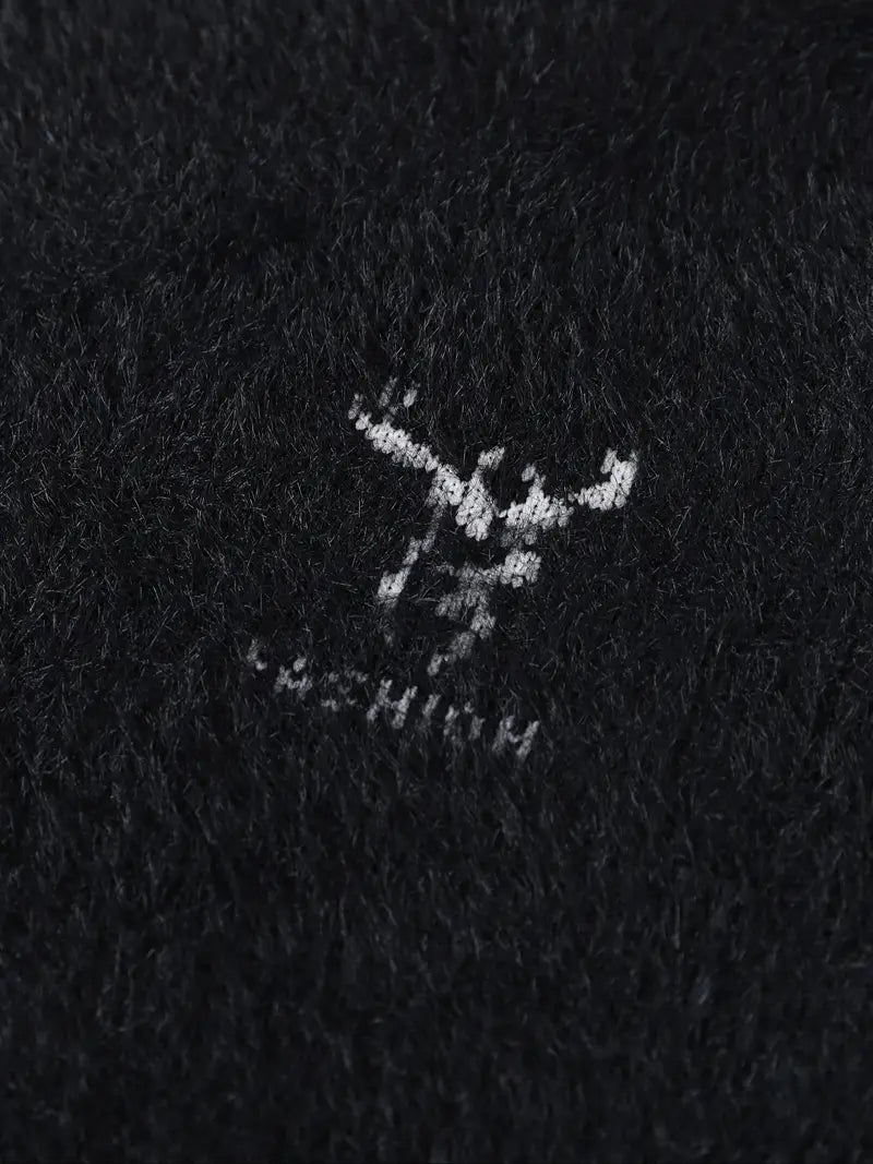 Jakesky™ Deer Embroidered Knitted Sweater – Cream & Gray