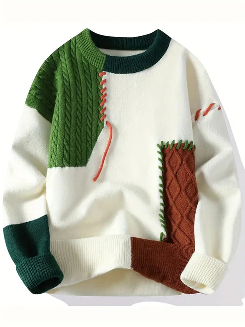 Jakesky™ Men's Vintage Knitted Patchwork Pullover Sweater