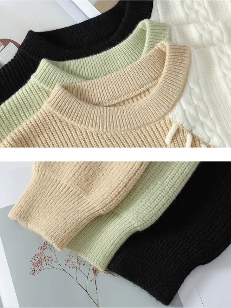 Jakesky™ Two-Tone Patchwork Knitted Sweater – Beige & Ivory