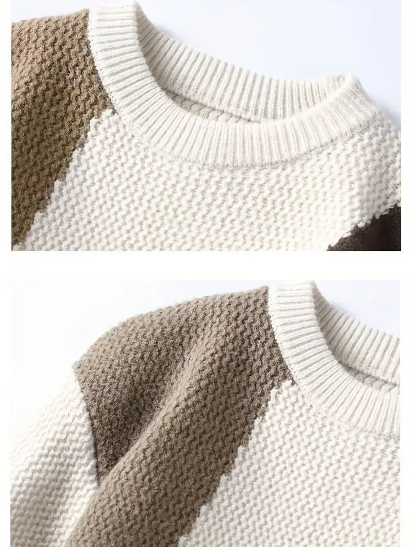 Jakesky™ Color Block Knitted Sweater – Pink & Gray