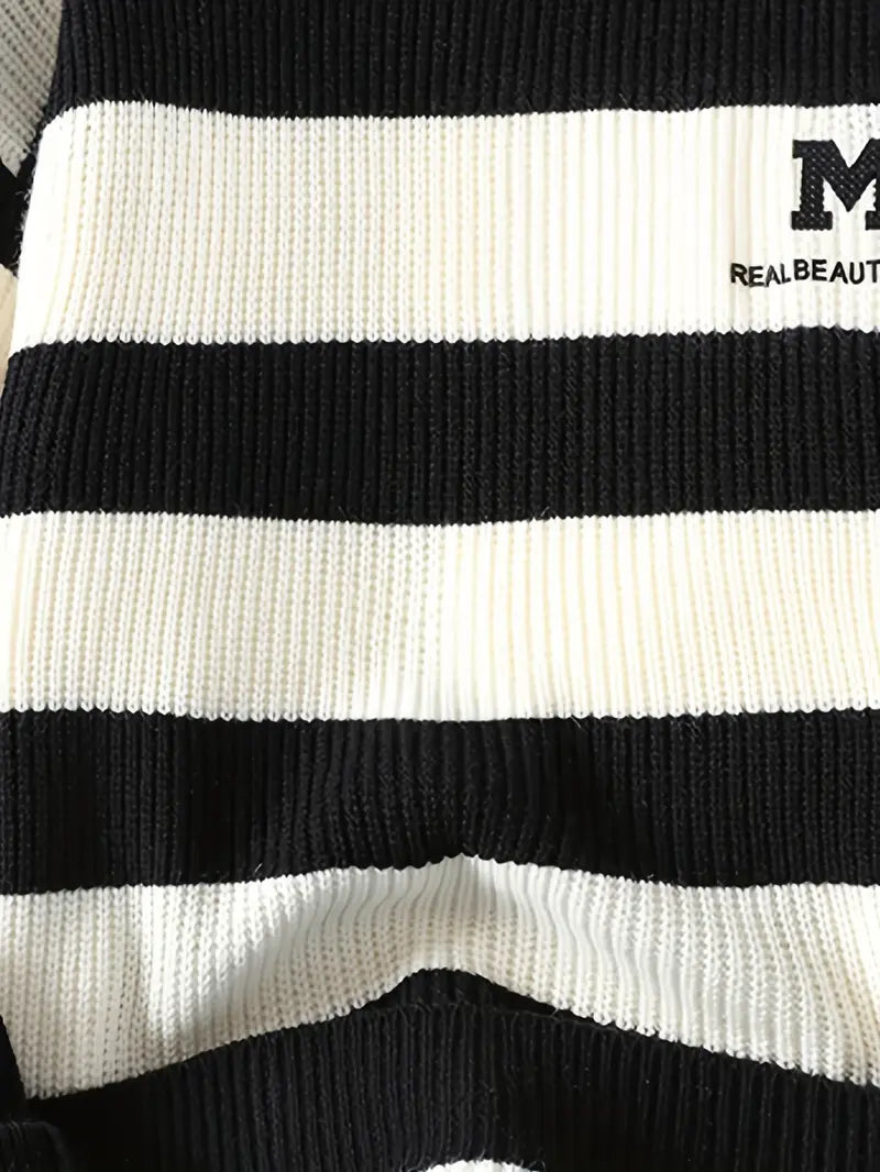 Jakesky™ Classic Striped Knitted Sweater – Black & Cream