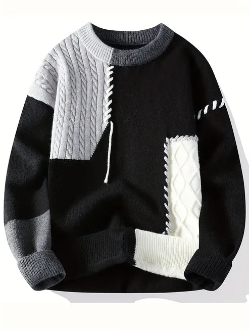Jakesky™ Men's Vintage Knitted Patchwork Pullover Sweater