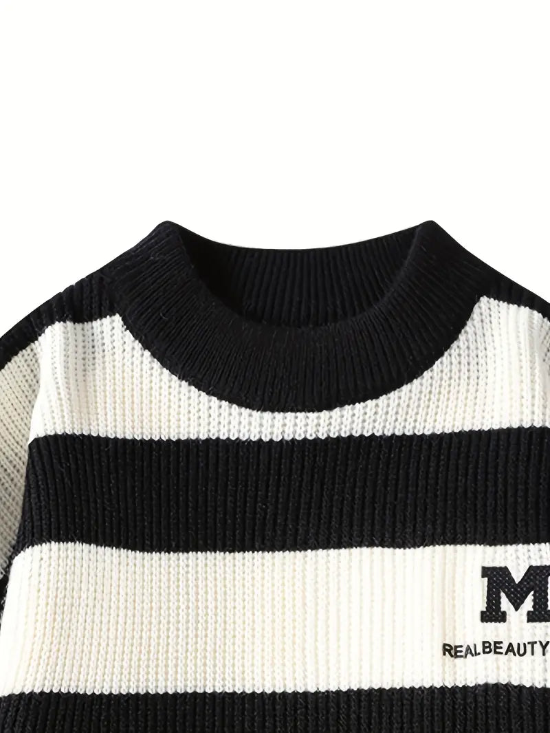 Jakesky™ Classic Striped Knitted Sweater – Black & Cream