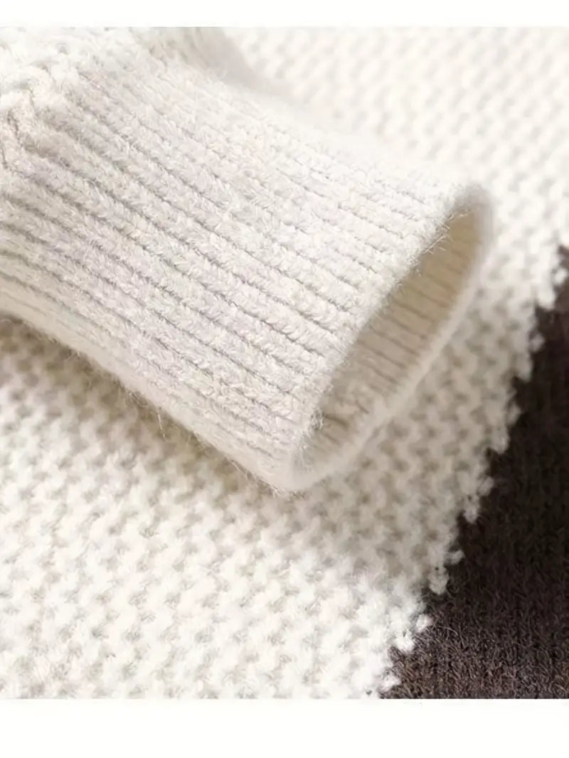 Jakesky™ Color Block Knitted Sweater – Pink & Gray