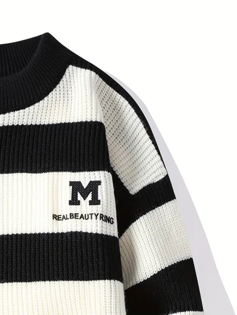 Jakesky™ Classic Striped Knitted Sweater – Black & Cream