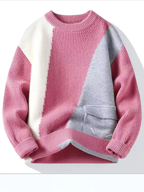 Jakesky™ Color Block Knitted Sweater – Pink & Gray