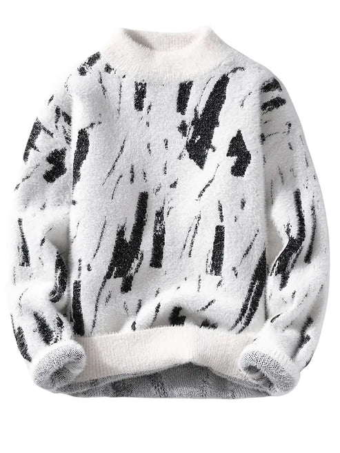 Jakesky™ Abstract Black & White Knitted Sweater