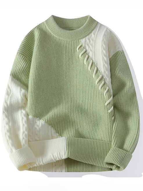 Jakesky™ Two-Tone Patchwork Knitted Sweater – Beige & Ivory