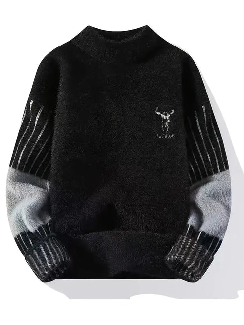Jakesky™ Deer Embroidered Knitted Sweater – Cream & Gray