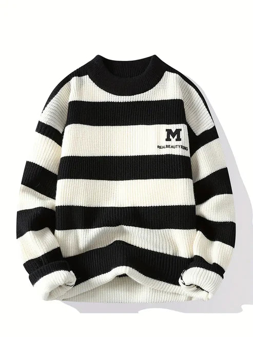 Jakesky™ Classic Striped Knitted Sweater – Black & Cream