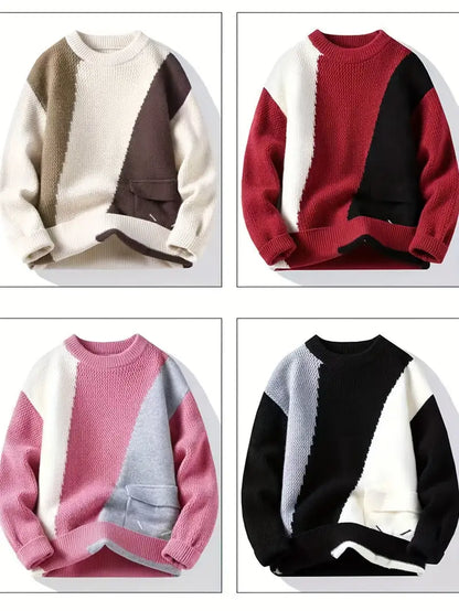 Jakesky™ Color Block Knitted Sweater – Pink & Gray