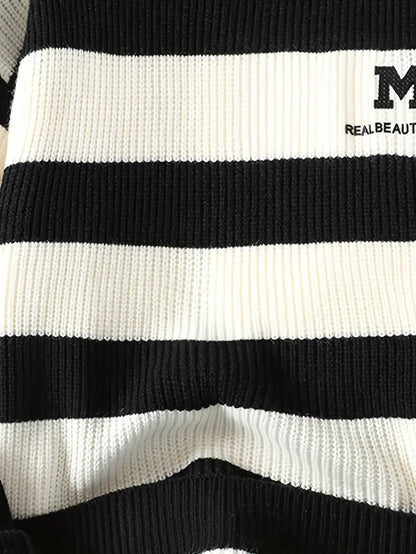 Jakesky™ Classic Striped Knitted Sweater – Black & Cream